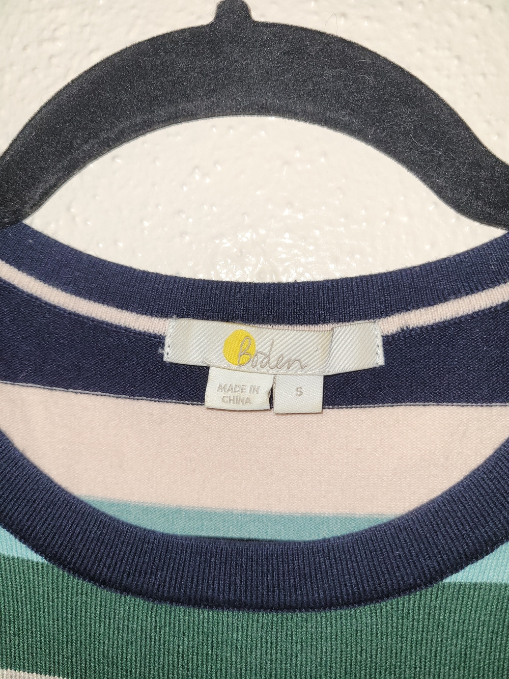 Boden Striped Short Sleeve Sweater - Navy, Pink, Teal, Gray, White Small - Picture 3 of 4